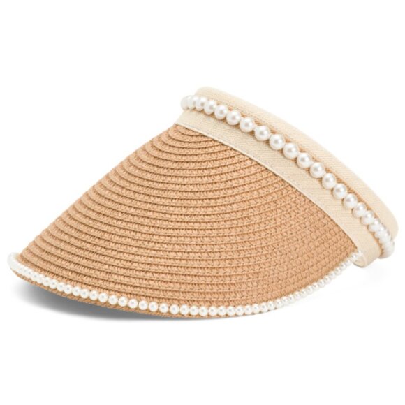 RENATO BALESTRA Faux Pearl Straw Visor Hat One Size S M L XL NWT HOST PICK